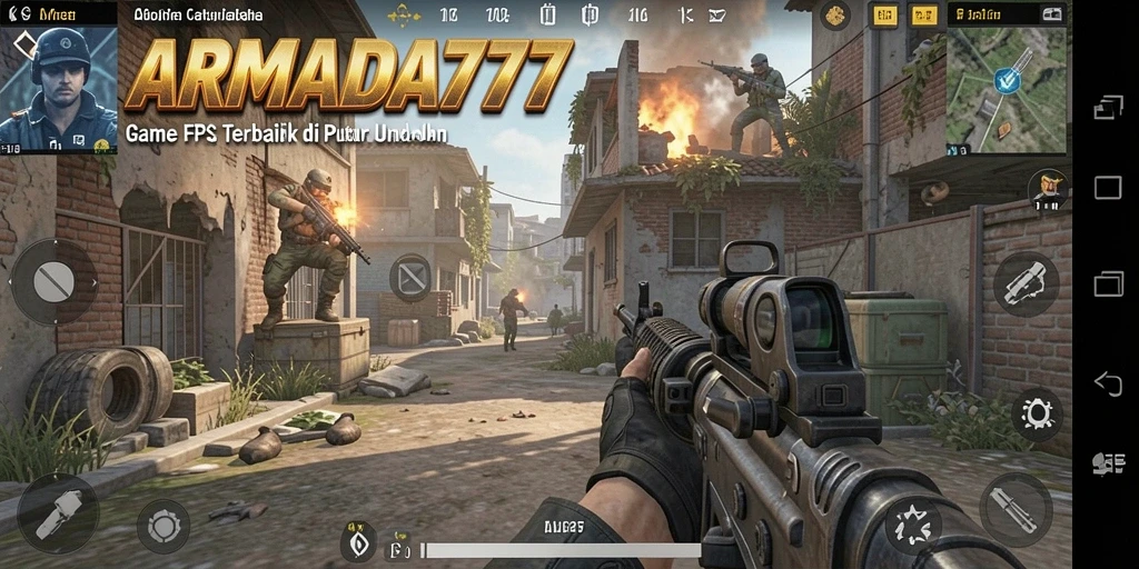 Tampilan gameplay menegangkan dari ARMADA777 dengan aksi FPS intens.