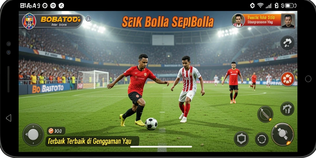 Tampilan gameplay BOBATOTO saat aksi di lapangan sepak bola.