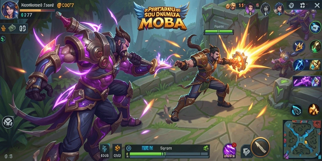 Tampilan gameplay C0077 yang intens dan mengasyikkan di arena MOBA.