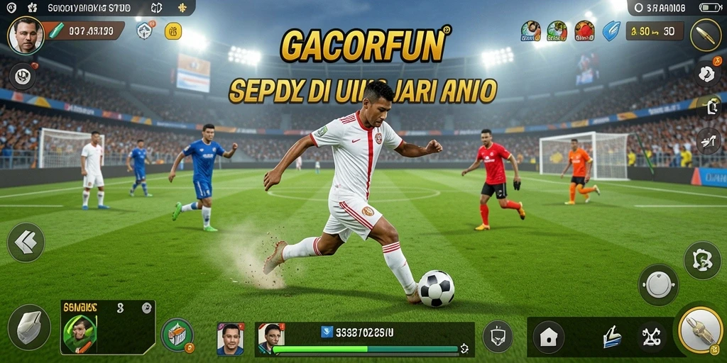 Screenshot GACORFUN menampilkan aksi permainan sepak bola yang mendebarkan.
