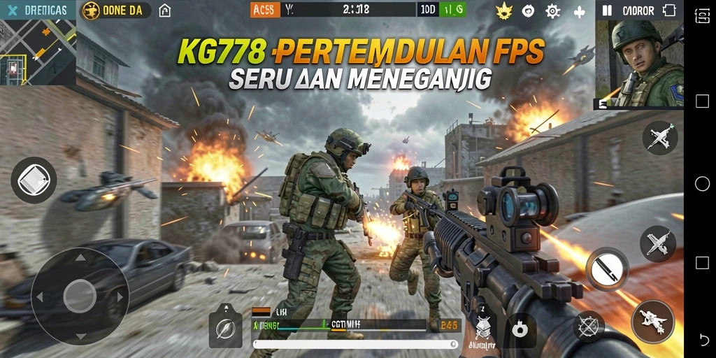 Screenshot gameplay KG778 menampilkan aksi intens dalam pertempuran FPS.