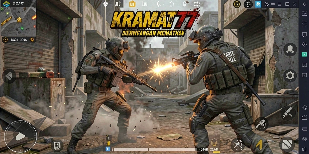 Screenshot KRAMAT77 menampilkan aksi seru dalam peperangan Battle Royale.