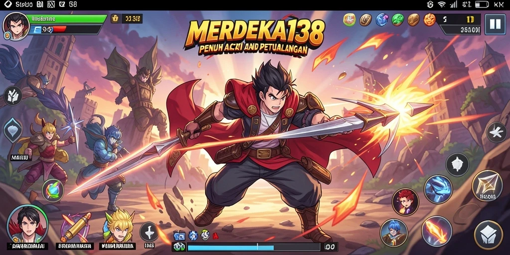Tangkapan layar utama dari gameplay anime MERDEKA138 yang menarik.