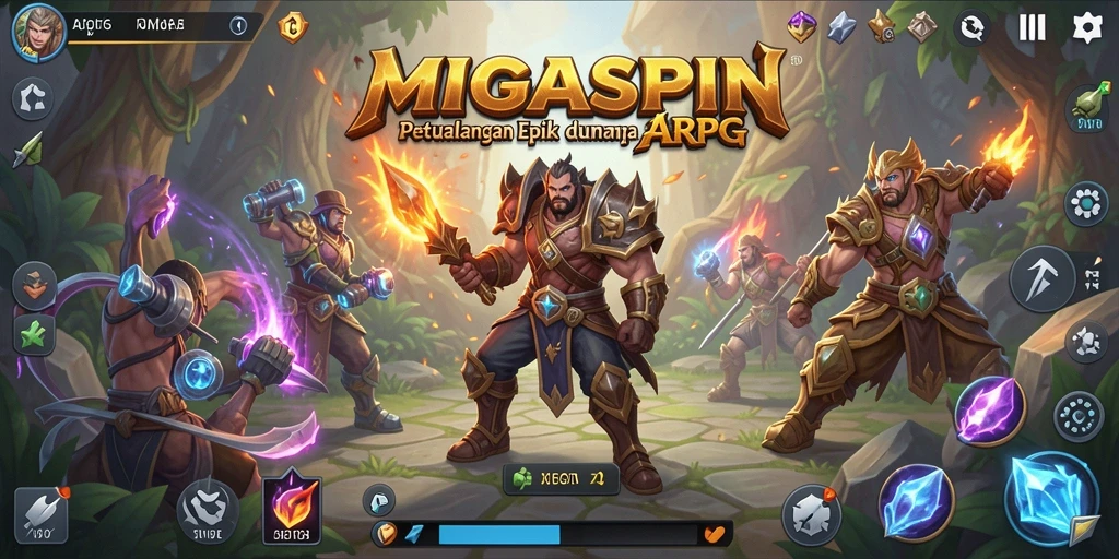 Screenshot utama MIGASPIN menampilkan aksi pertarungan yang menegangkan di dunia ARPG.