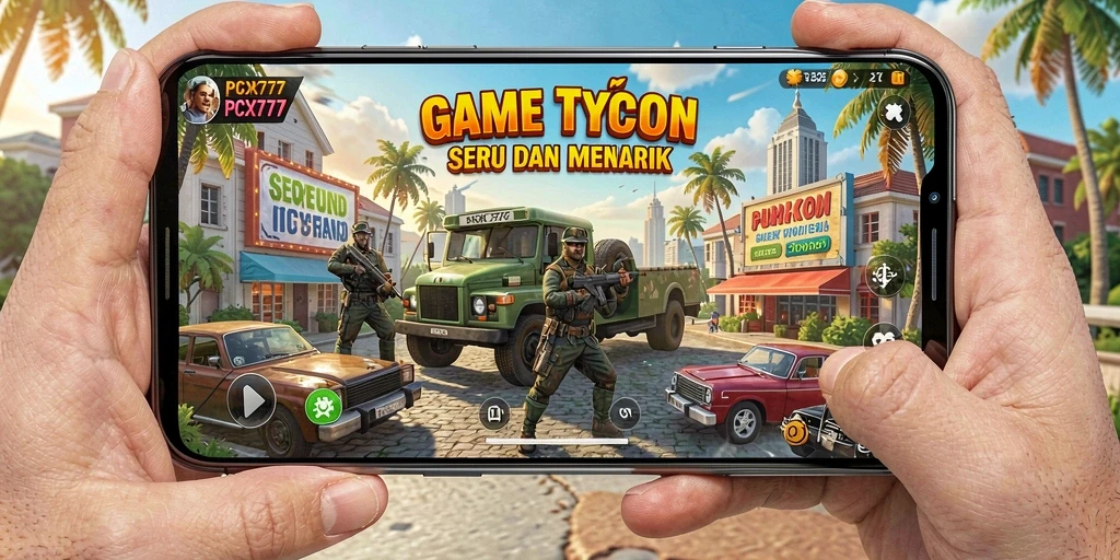 Tampilan gameplay PCX777 dengan elemen manajemen bisnis yang menarik.