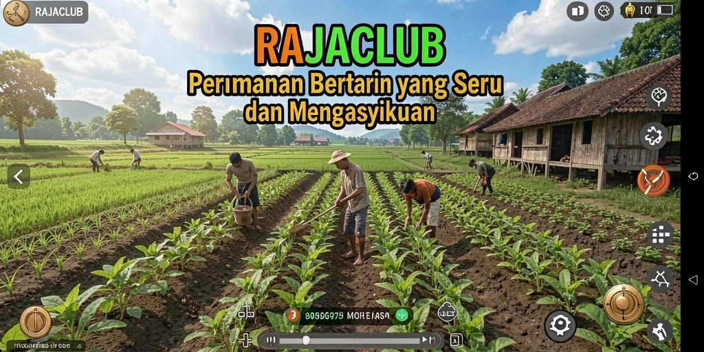 Screenshot gameplay <strong>RAJACLUB</strong> menampilkan suasana ladang yang subur dan berwarna-warni.