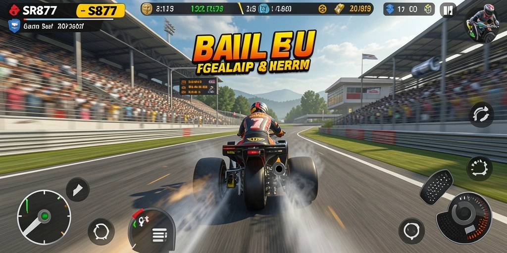 Screenshot gameplay SR877 yang menunjukkan balapan seru di trek.